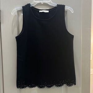 LOFT Black Tank Top with Eyelet Hem